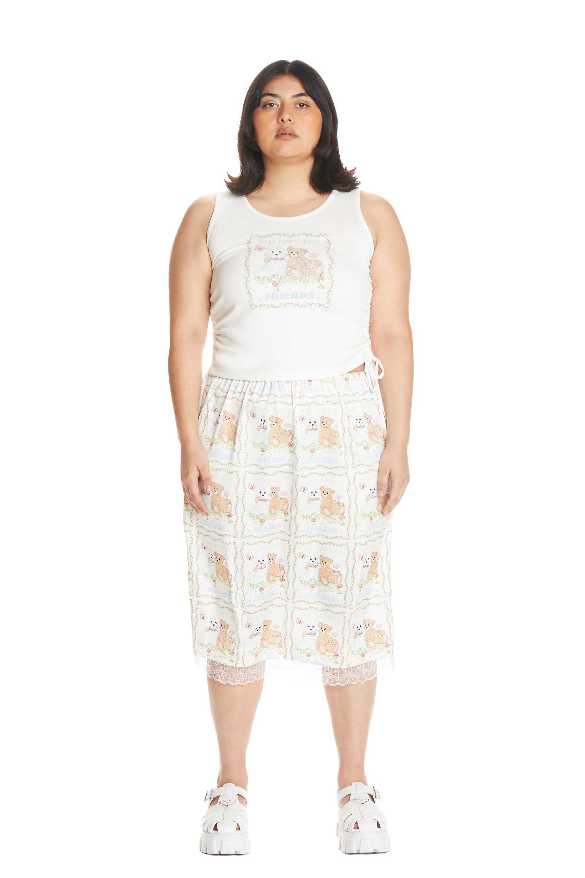 White Multi Teddy Fresh Best Friend Satin Skirt | 6059IYRNW