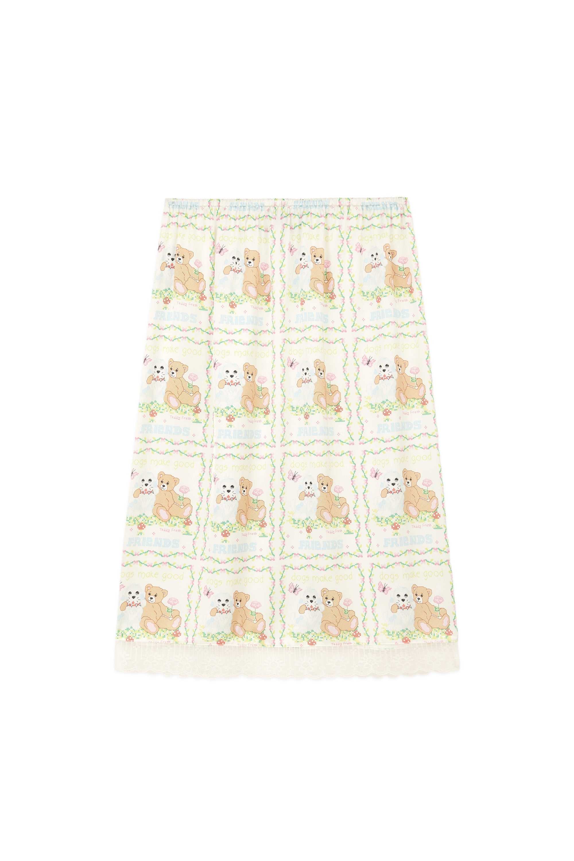 White Multi Teddy Fresh Best Friend Satin Skirt | 6059IYRNW