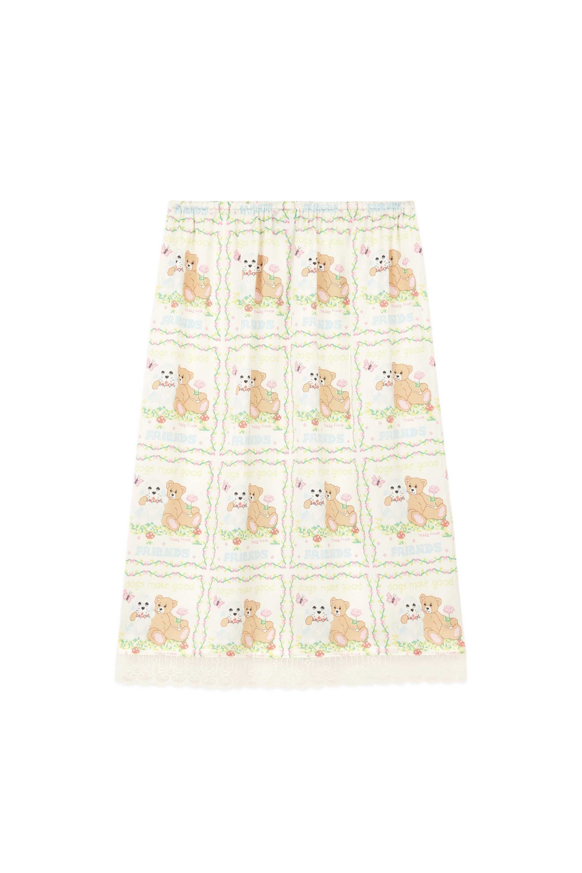 White Multi Teddy Fresh Best Friend Satin Skirt | 6059IYRNW