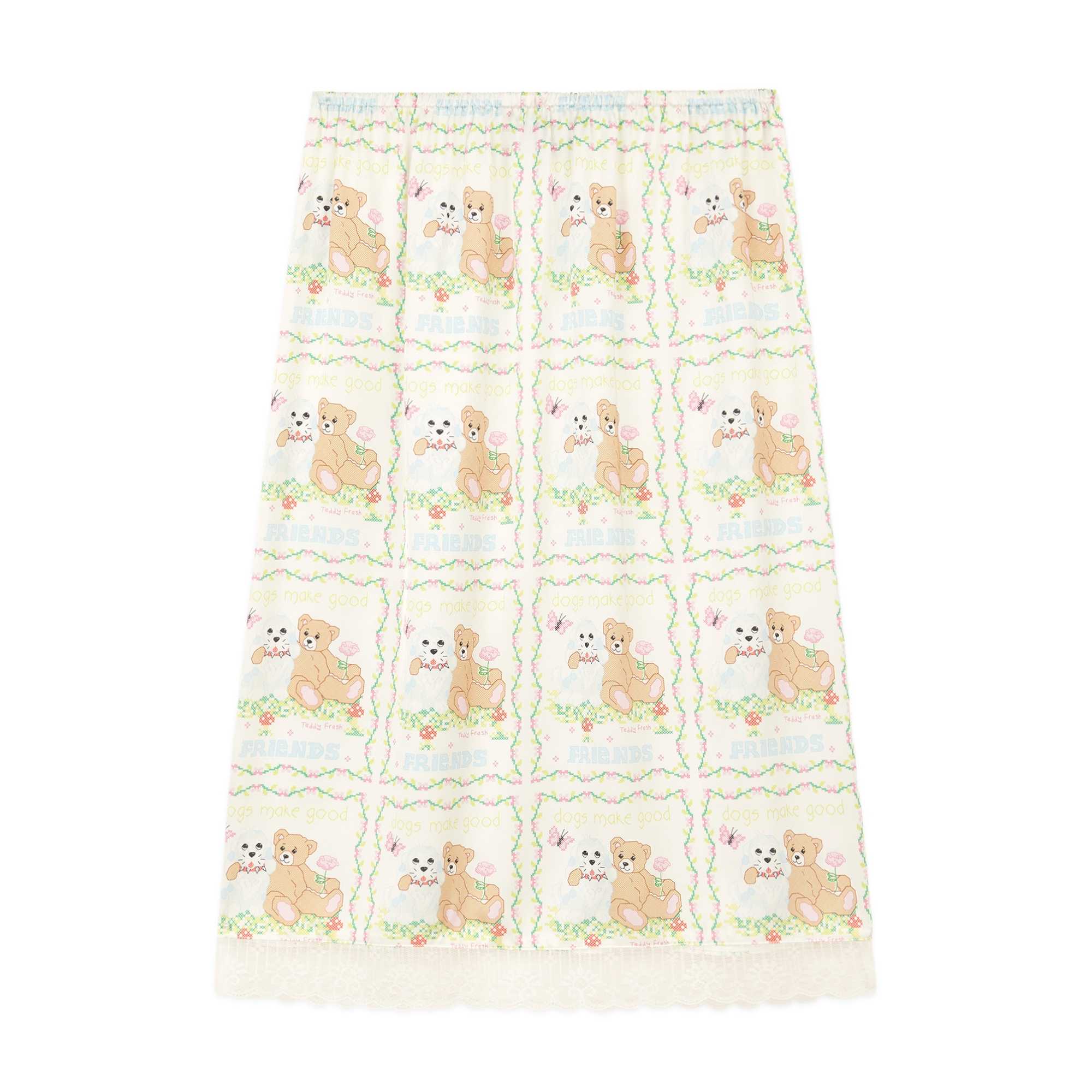 White Multi Teddy Fresh Best Friend Satin Skirt | 6059IYRNW