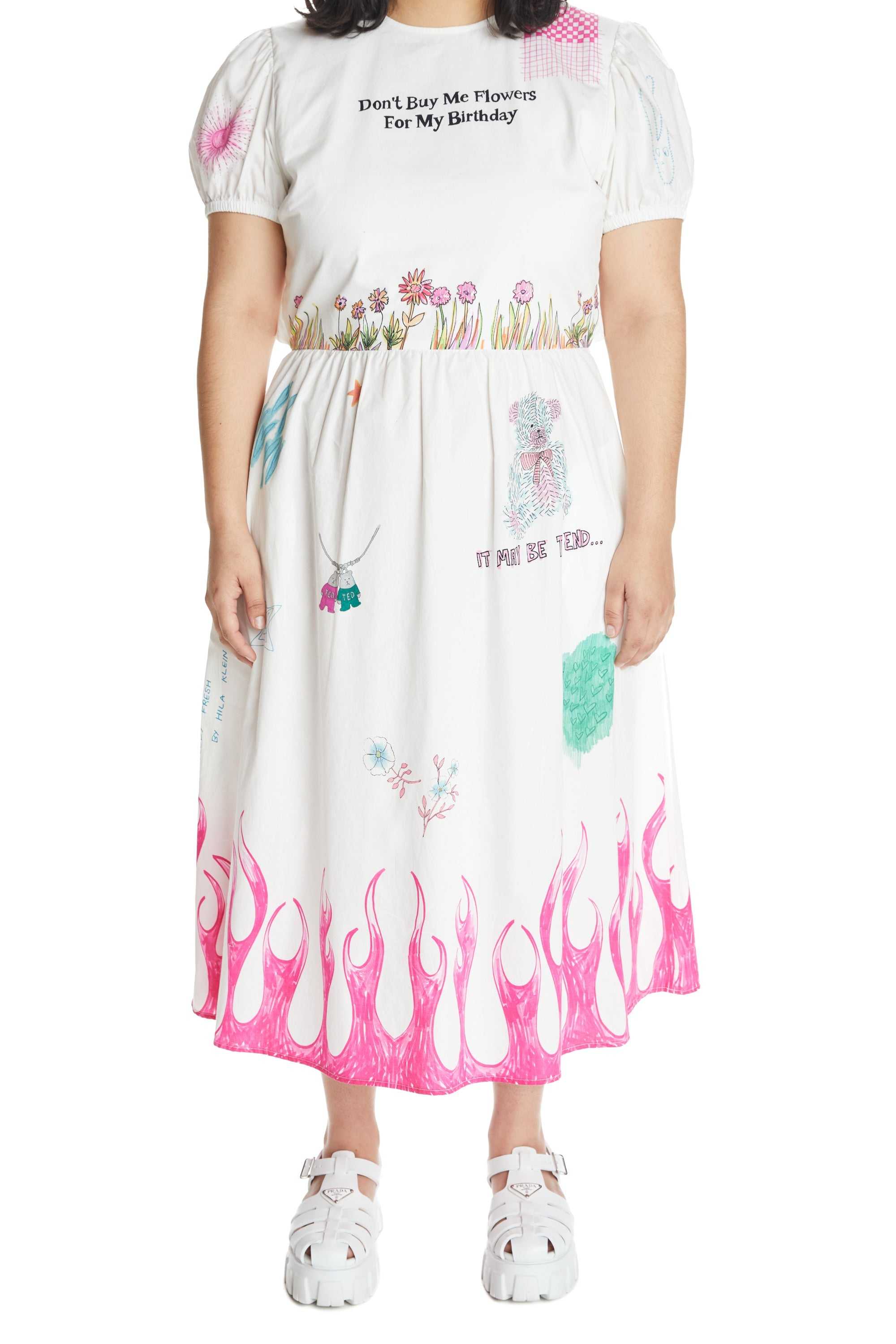 White Teddy Fresh Don't Buy Me Flowers Dress | 0195TOPRA