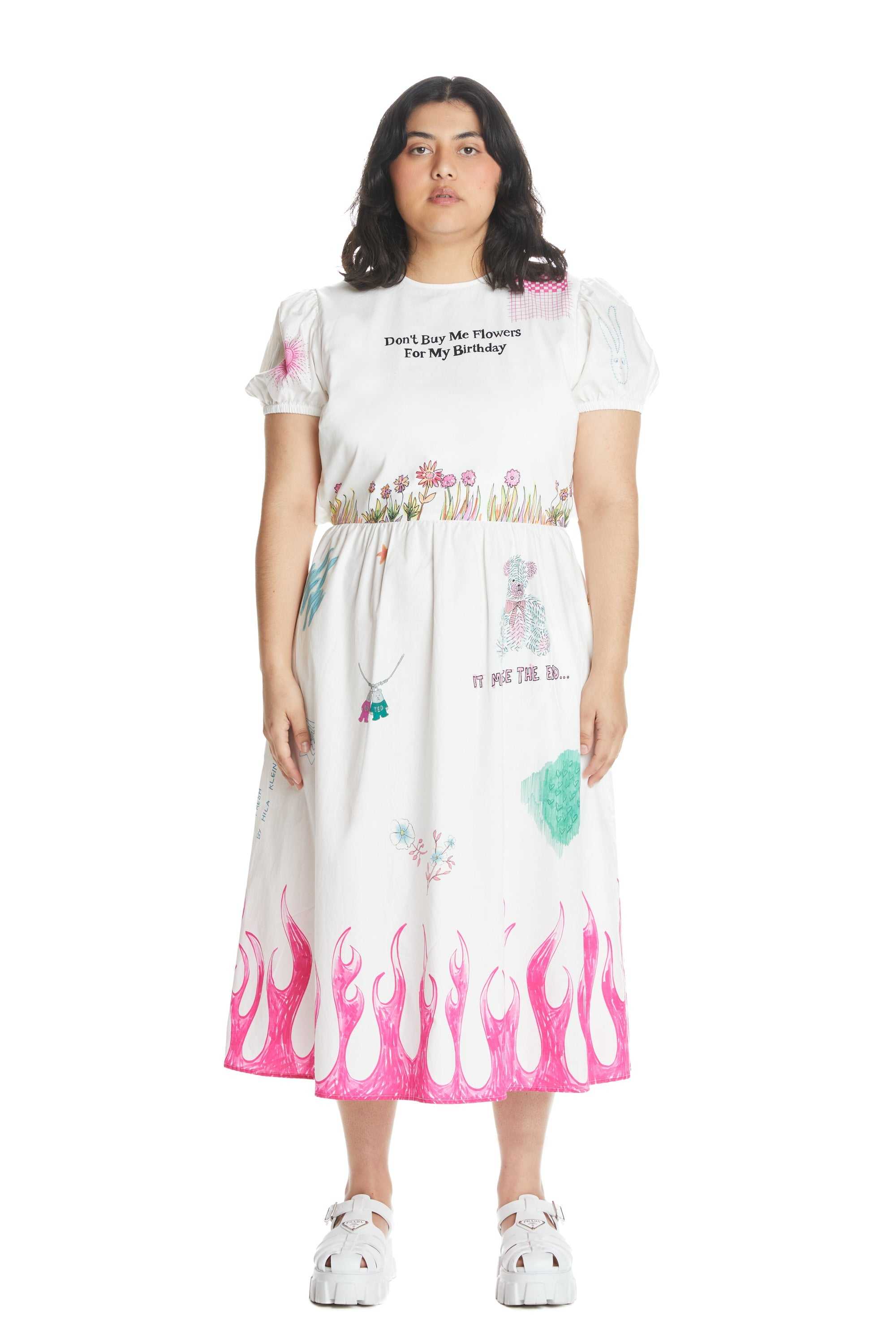 White Teddy Fresh Don't Buy Me Flowers Dress | 0195TOPRA