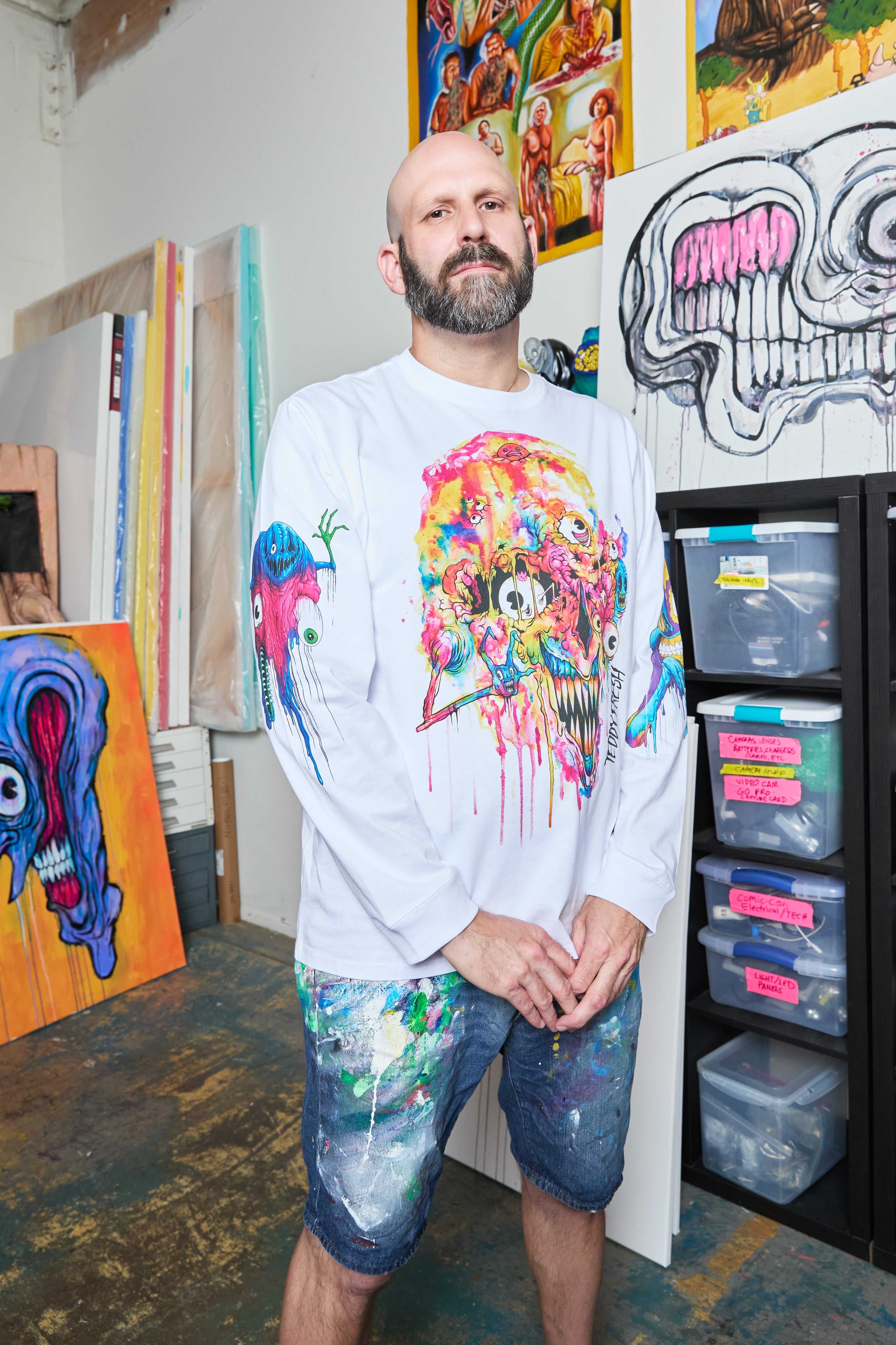 White Teddy Fresh TF x Alex Pardee Dripping Tee | 2678MOEJK