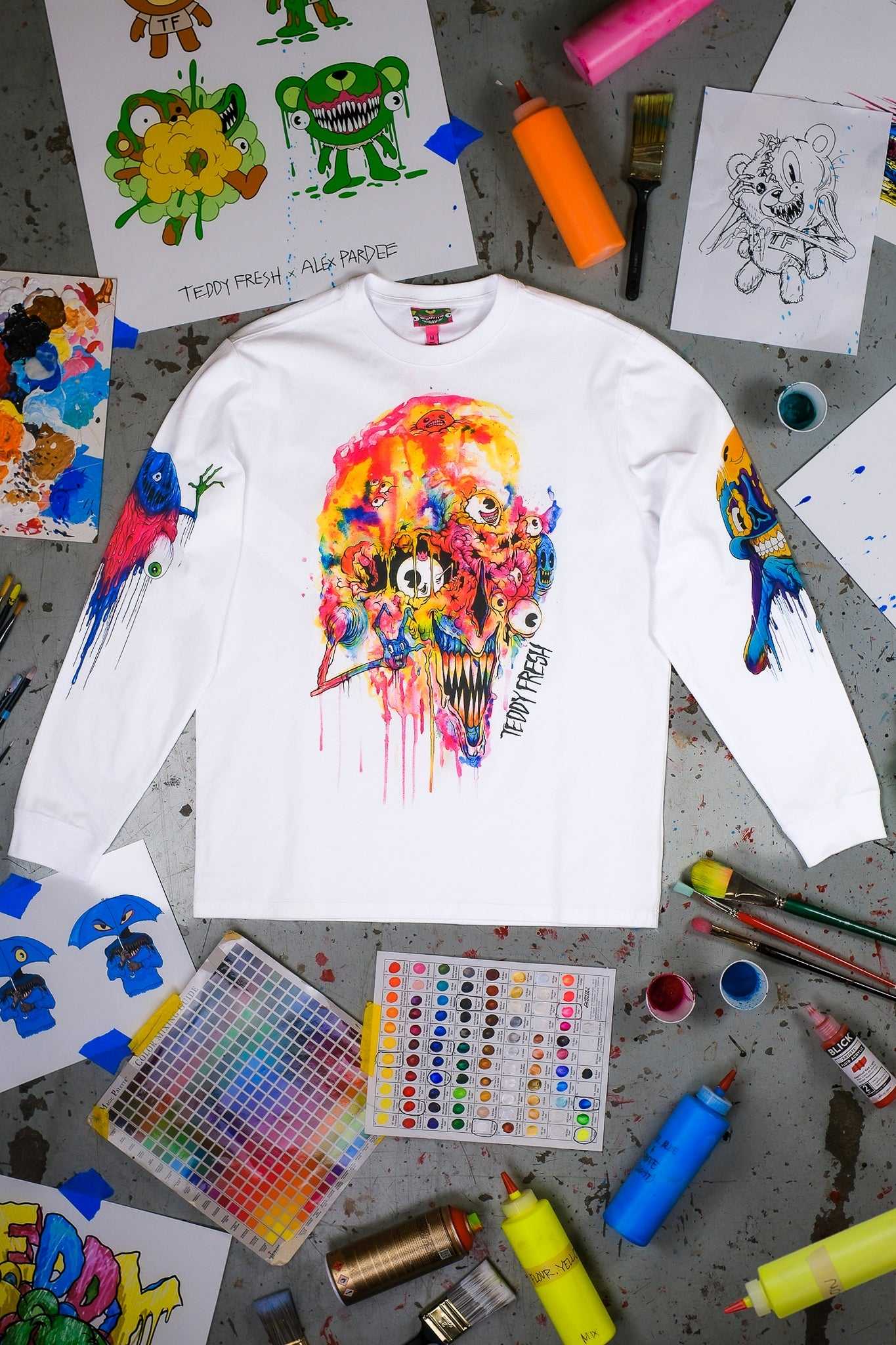 White Teddy Fresh TF x Alex Pardee Dripping Tee | 2678MOEJK