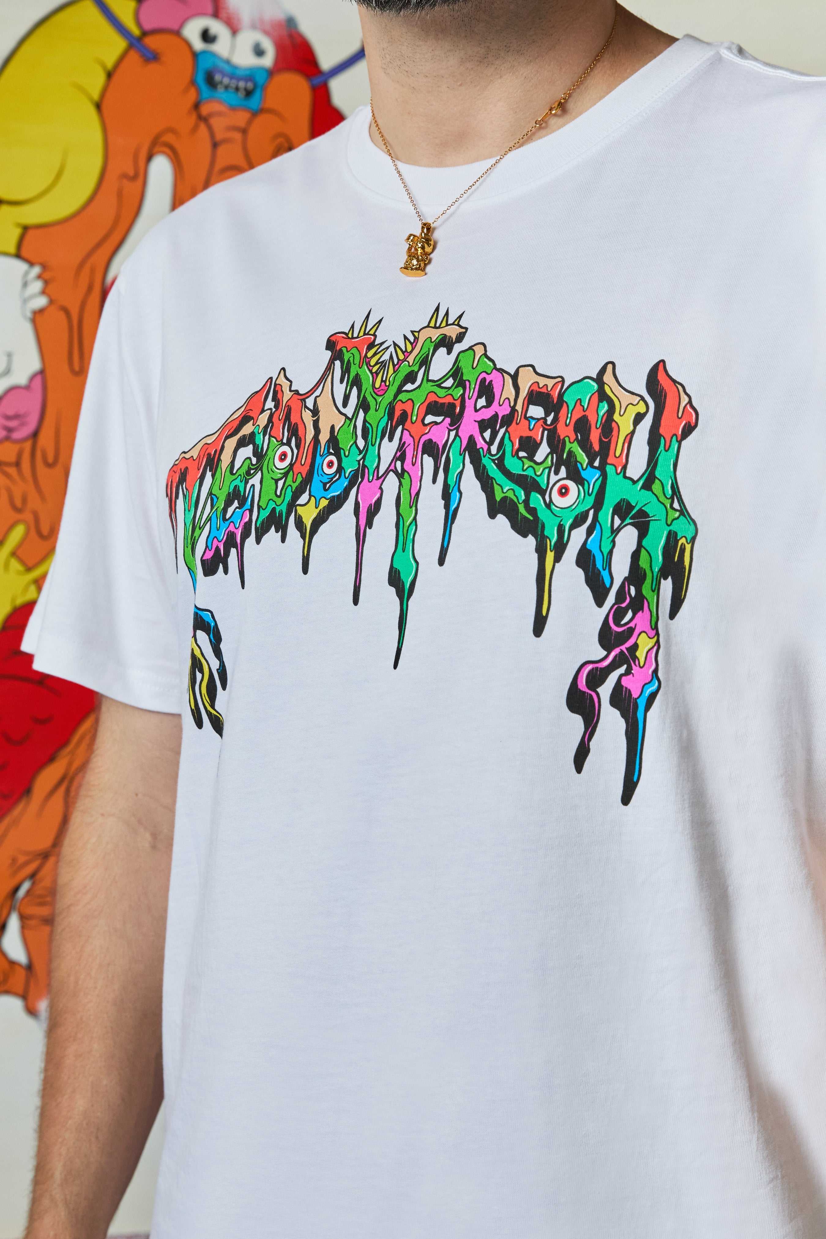 White Teddy Fresh TF x Alex Pardee Monster Logo Tee | 1042RGOIE