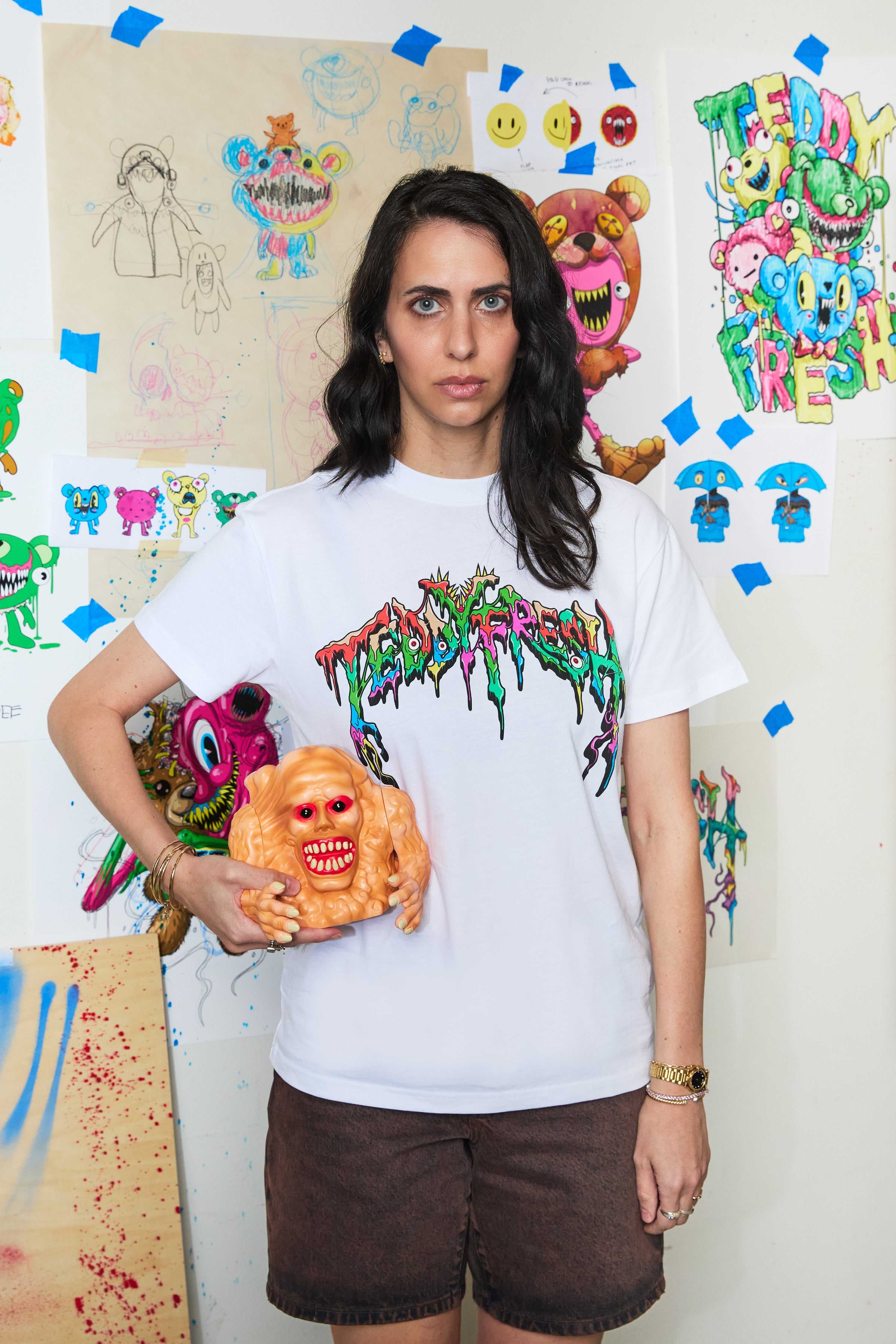 White Teddy Fresh TF x Alex Pardee Monster Logo Tee | 1042RGOIE