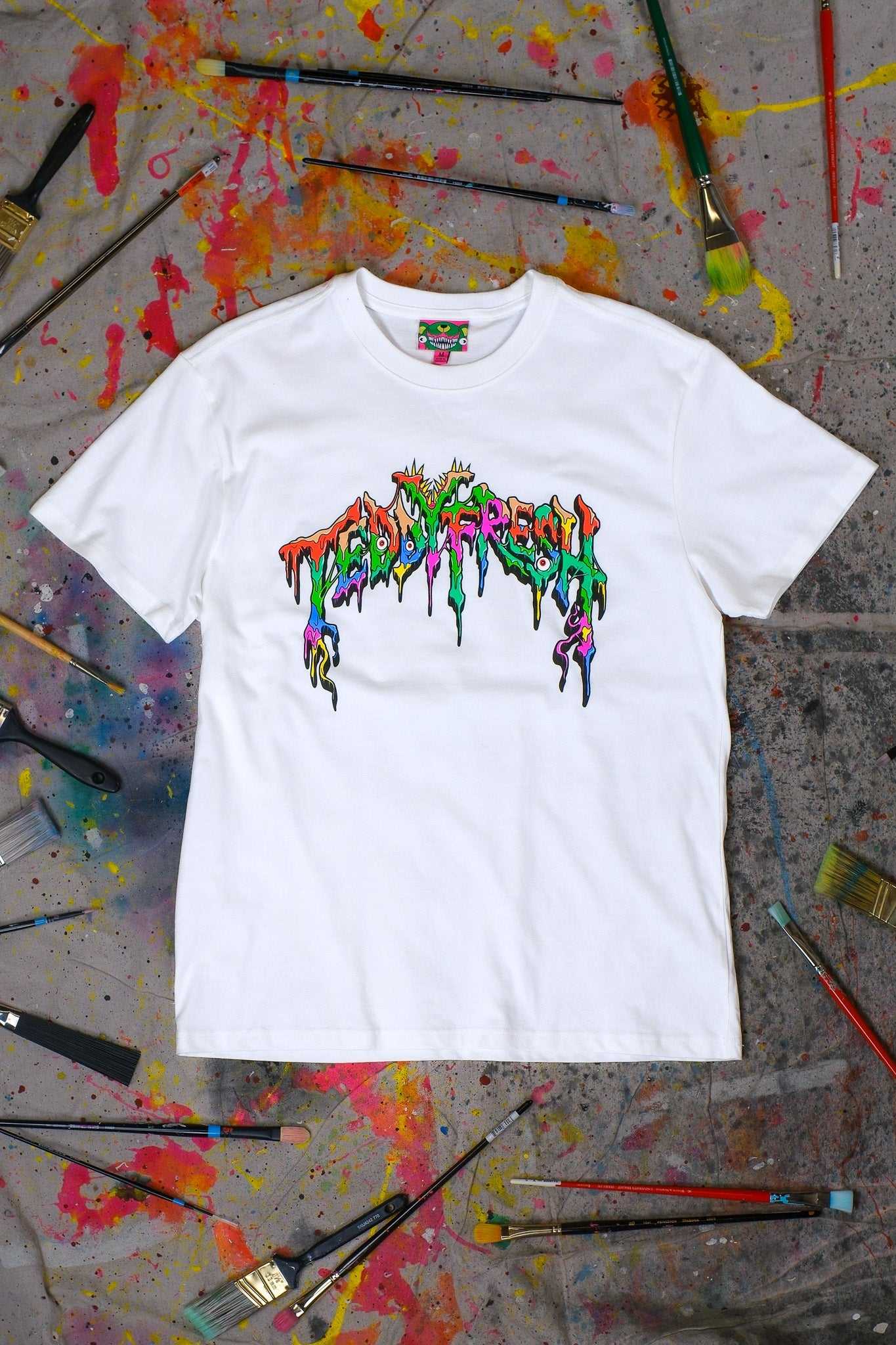 White Teddy Fresh TF x Alex Pardee Monster Logo Tee | 1042RGOIE