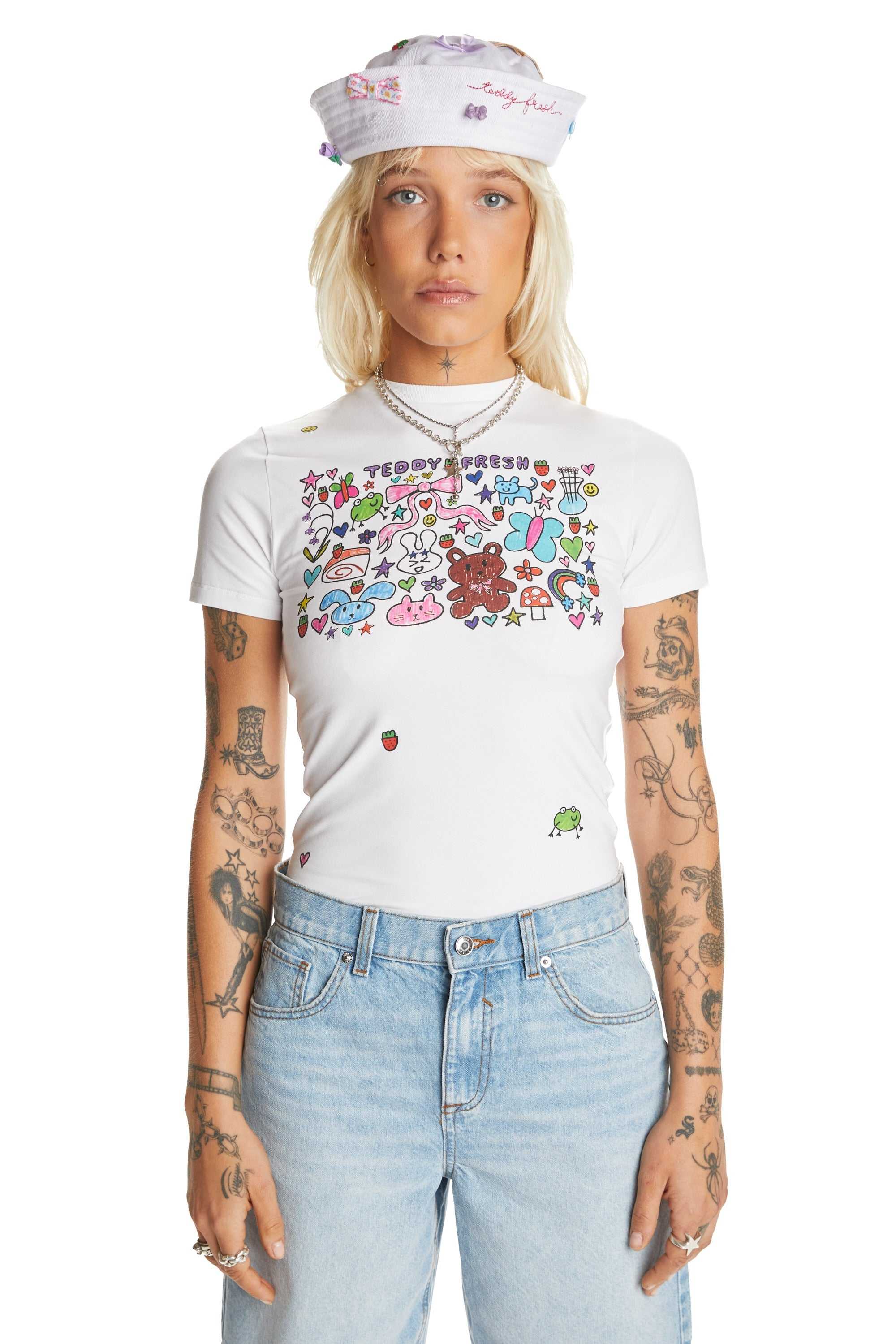 White Teddy Fresh TF x Blo_oberry Fitted Tee | 8392VDWKB