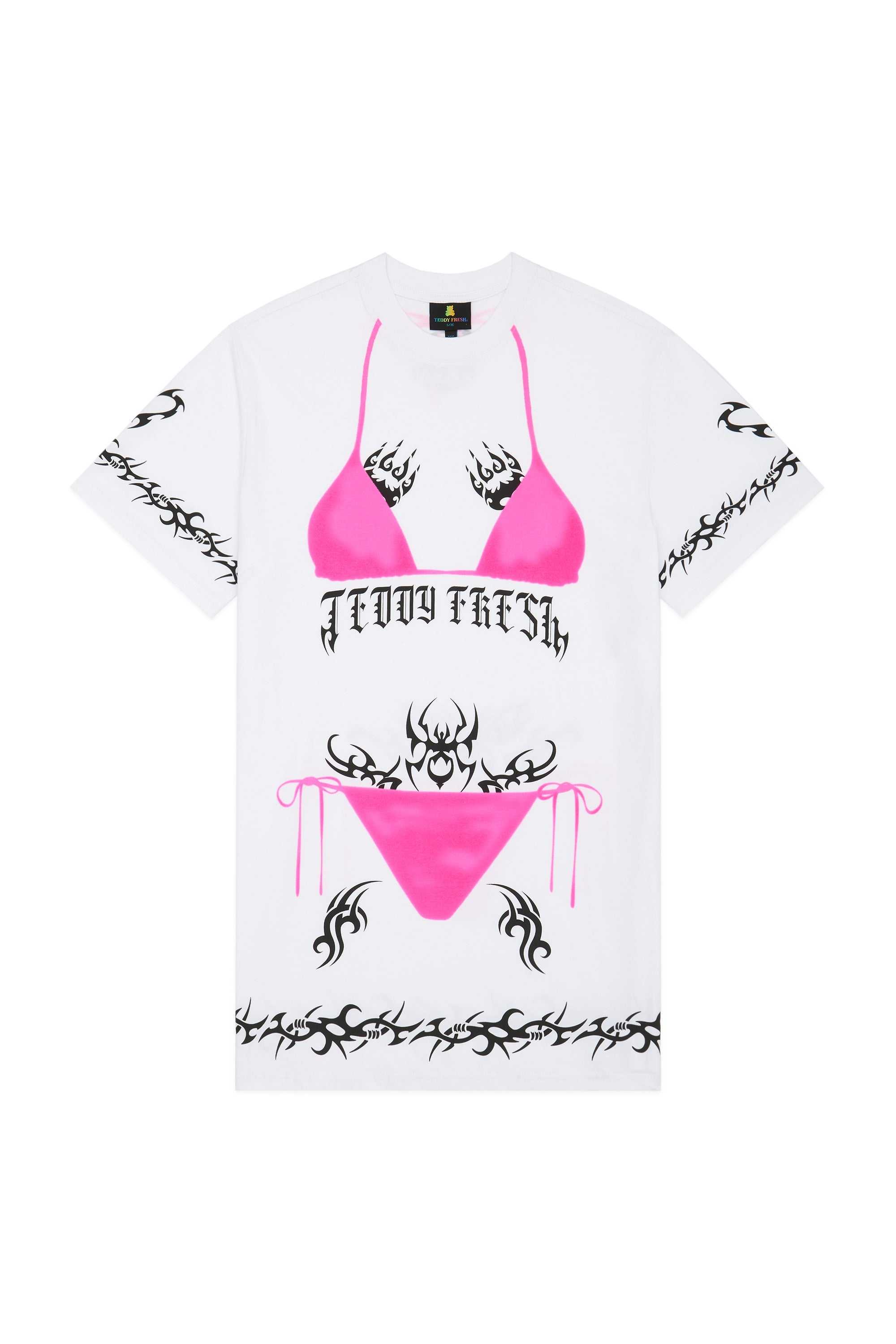 White Teddy Fresh Tattoo T-Shirt Dress | 0685IMXDQ