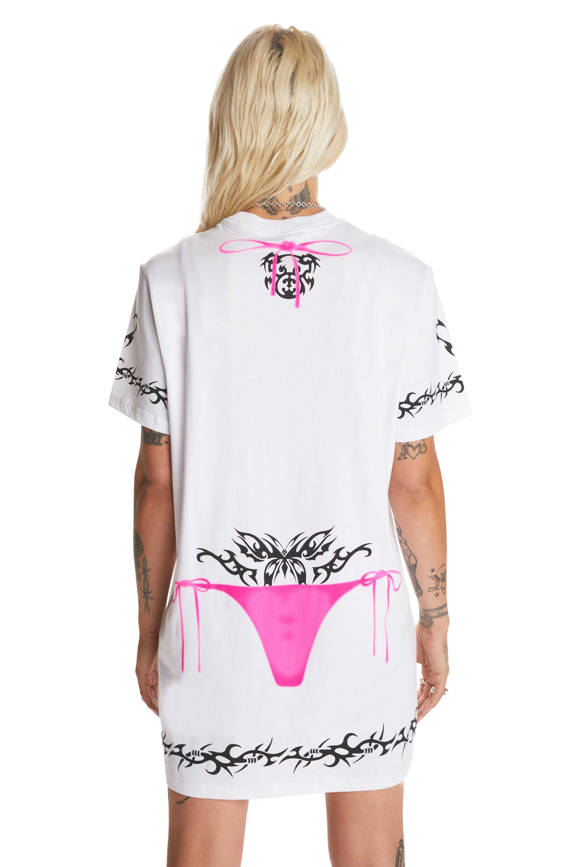 White Teddy Fresh Tattoo T-Shirt Dress | 0685IMXDQ