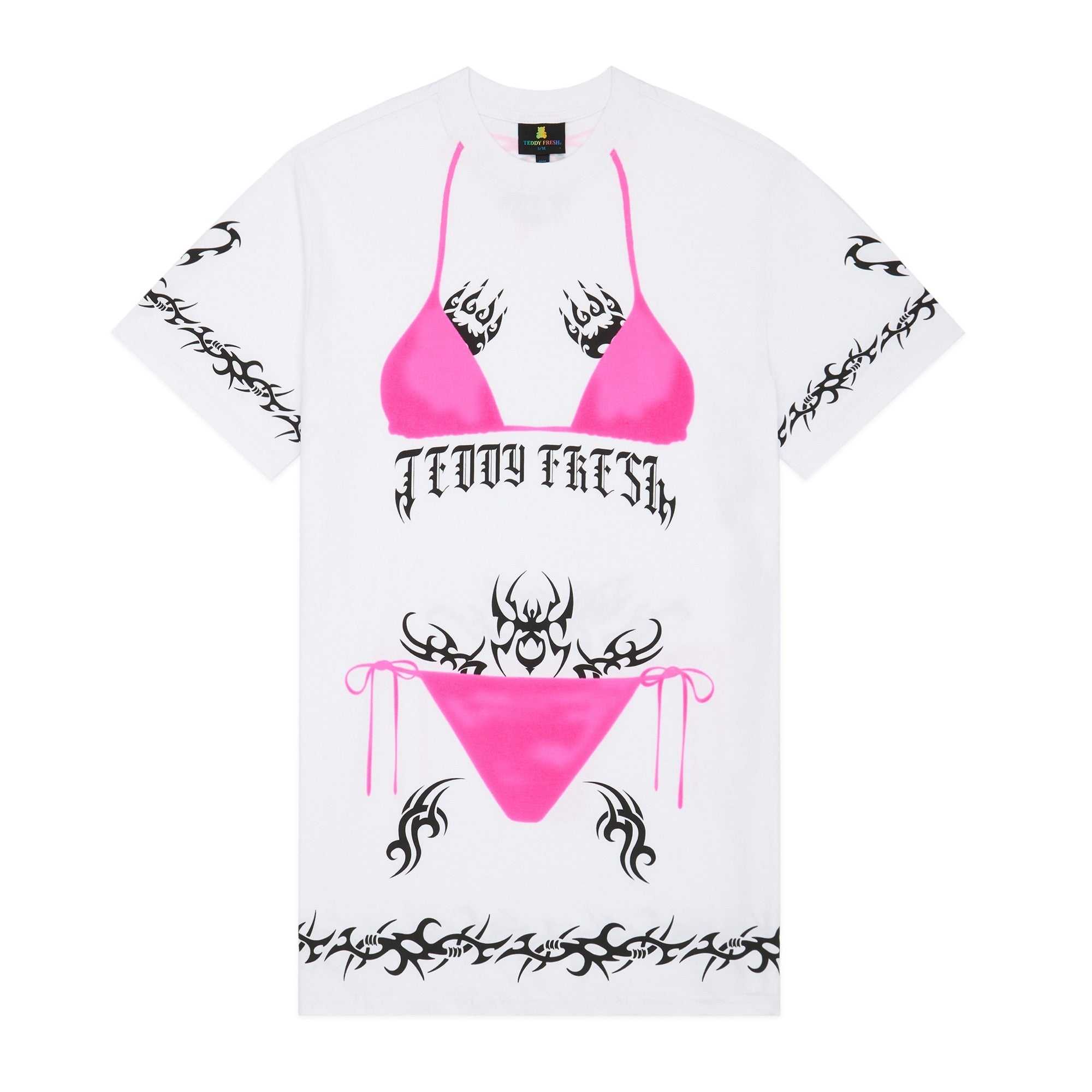 White Teddy Fresh Tattoo T-Shirt Dress | 0685IMXDQ