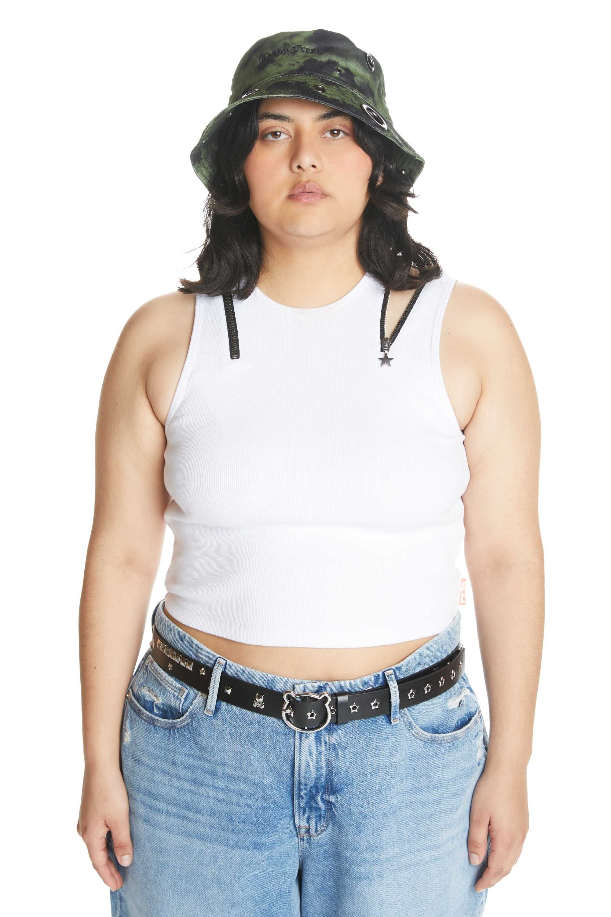 White Teddy Fresh Zip Straps Tank Top | 4978ILSGH