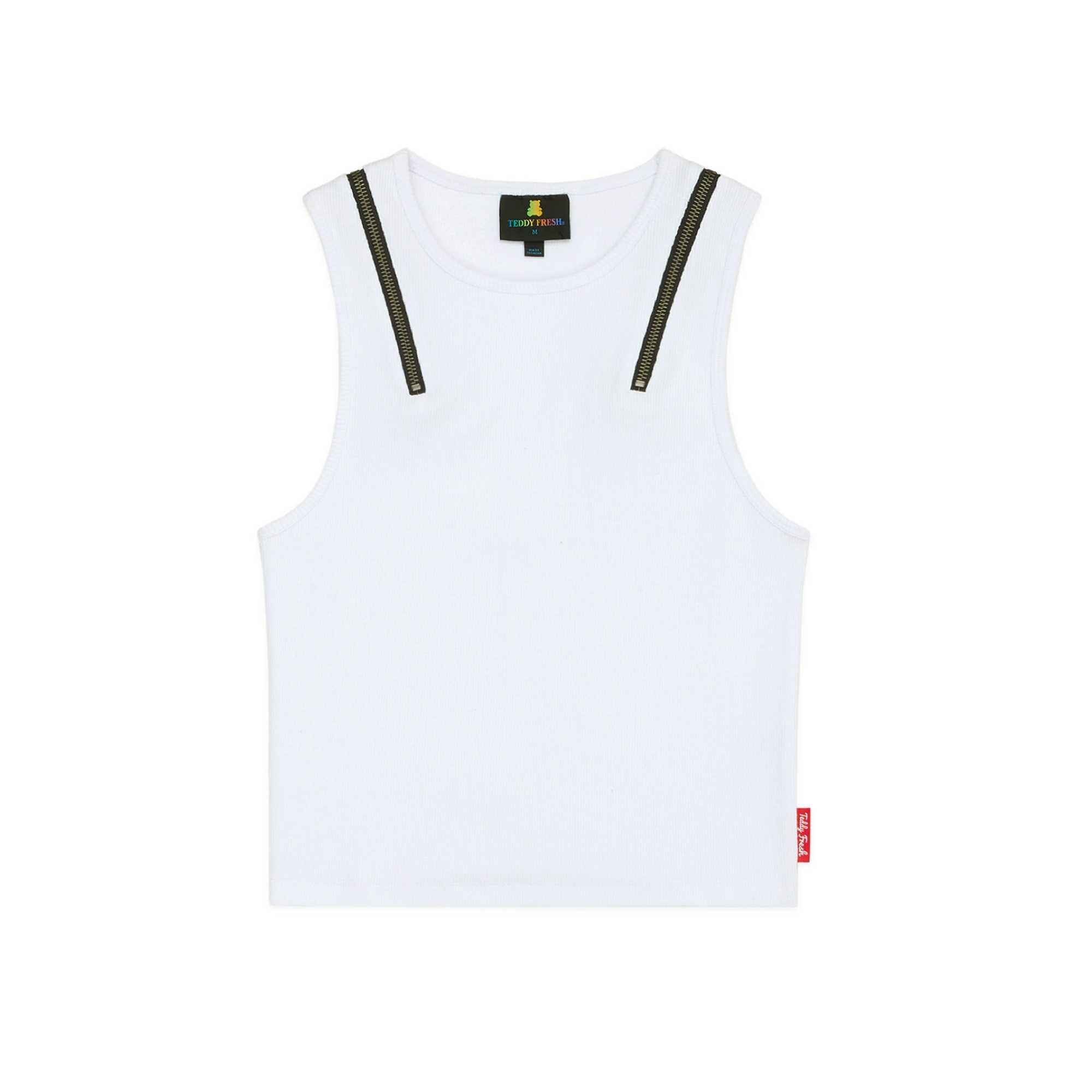 White Teddy Fresh Zip Straps Tank Top | 4978ILSGH